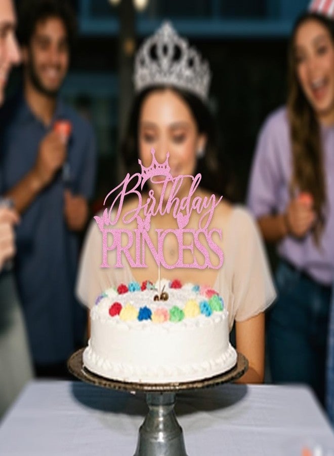Auteby Glitter Birthday Princess Cake Topper - Happy Birthday Cake Topper for Crown Girl Party Decoration (pink) - Image 4